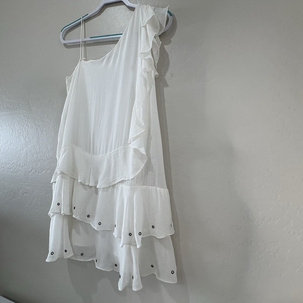 Zara Trafaluc Ivory One Shoulder Tiered Asymmetrical Metal Embellishment Dress S - Picture 5 of 12